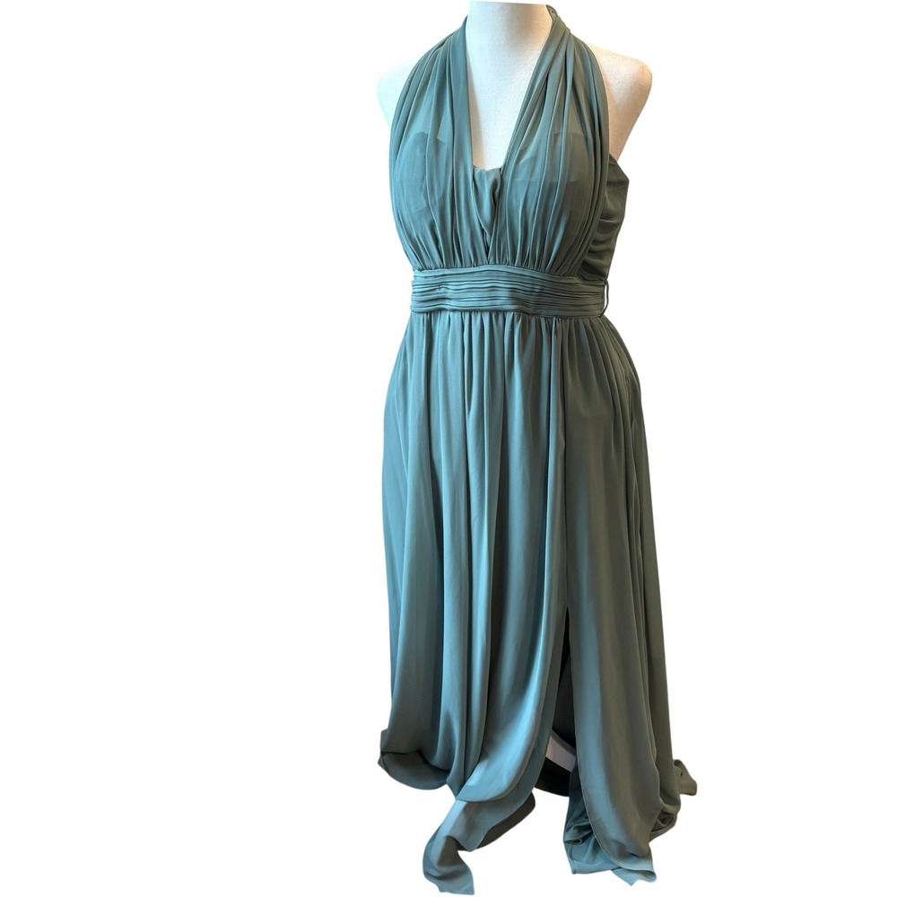 Birdy Grey Sage Green Convertible Chiffon Bridesmaid Maxi Dress Medium 441